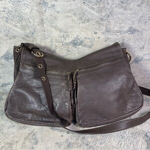 Rabeanco Genuine Leather Saddle Shoulder Bag Brown Multi Pocket Designer Purse